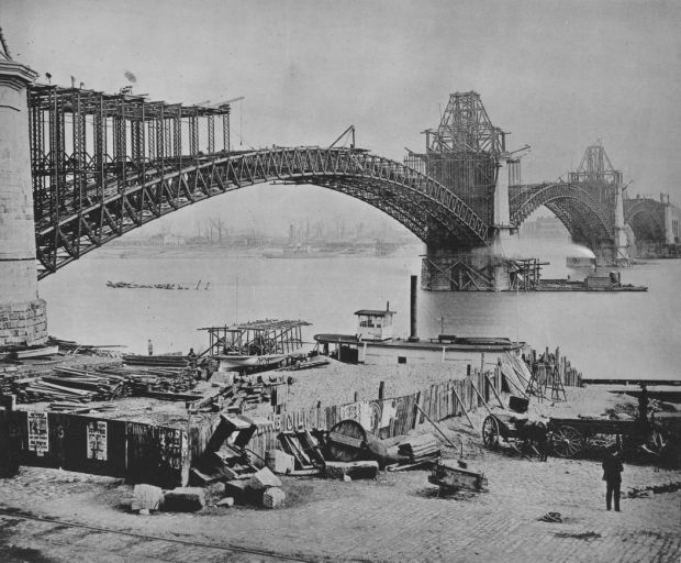 Roadway work begins as Eads Bridge is under construction